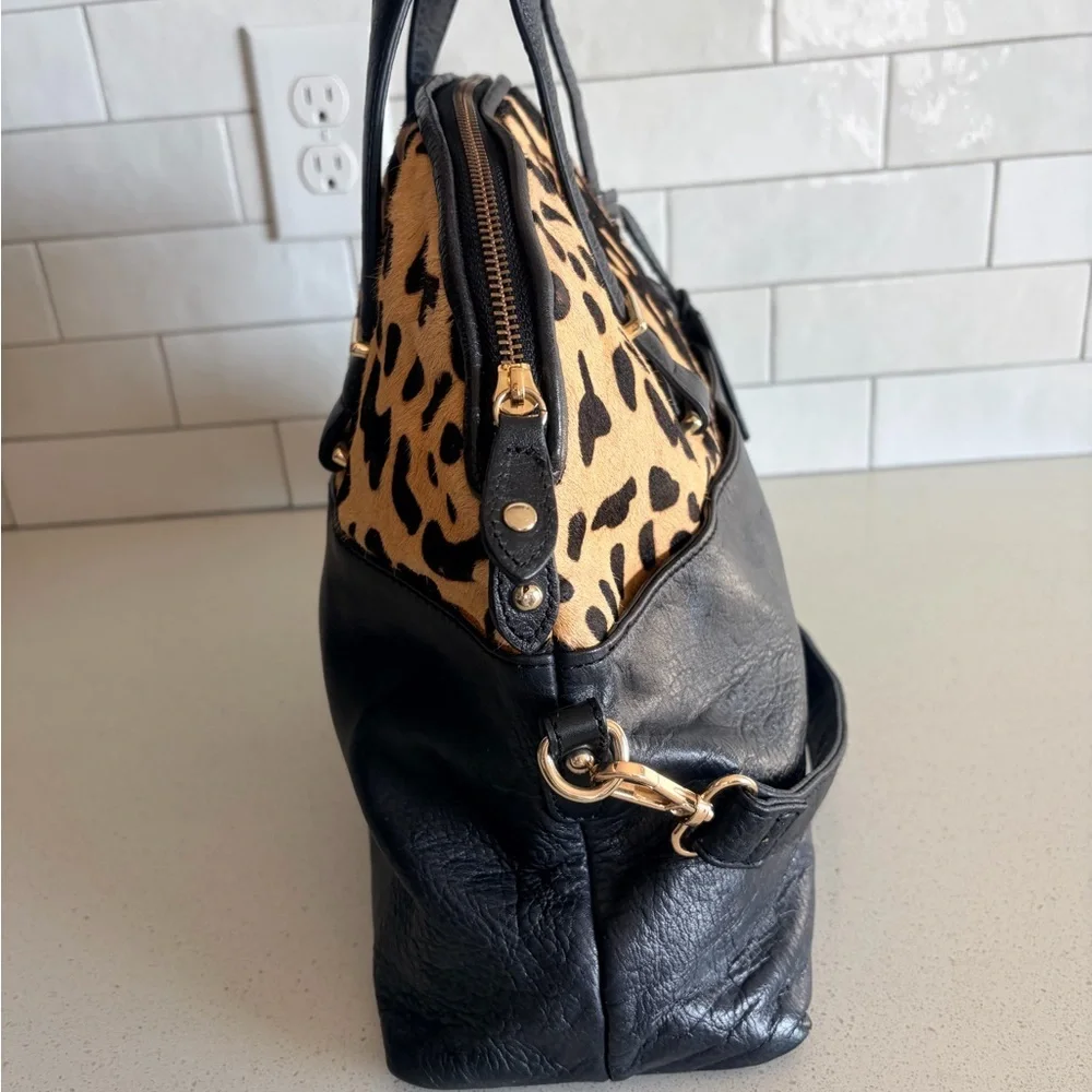 Aqua Madonna Large Cowhide w/ Fur Animal Print Shoulder Tote Bag - Picture 6 of 10